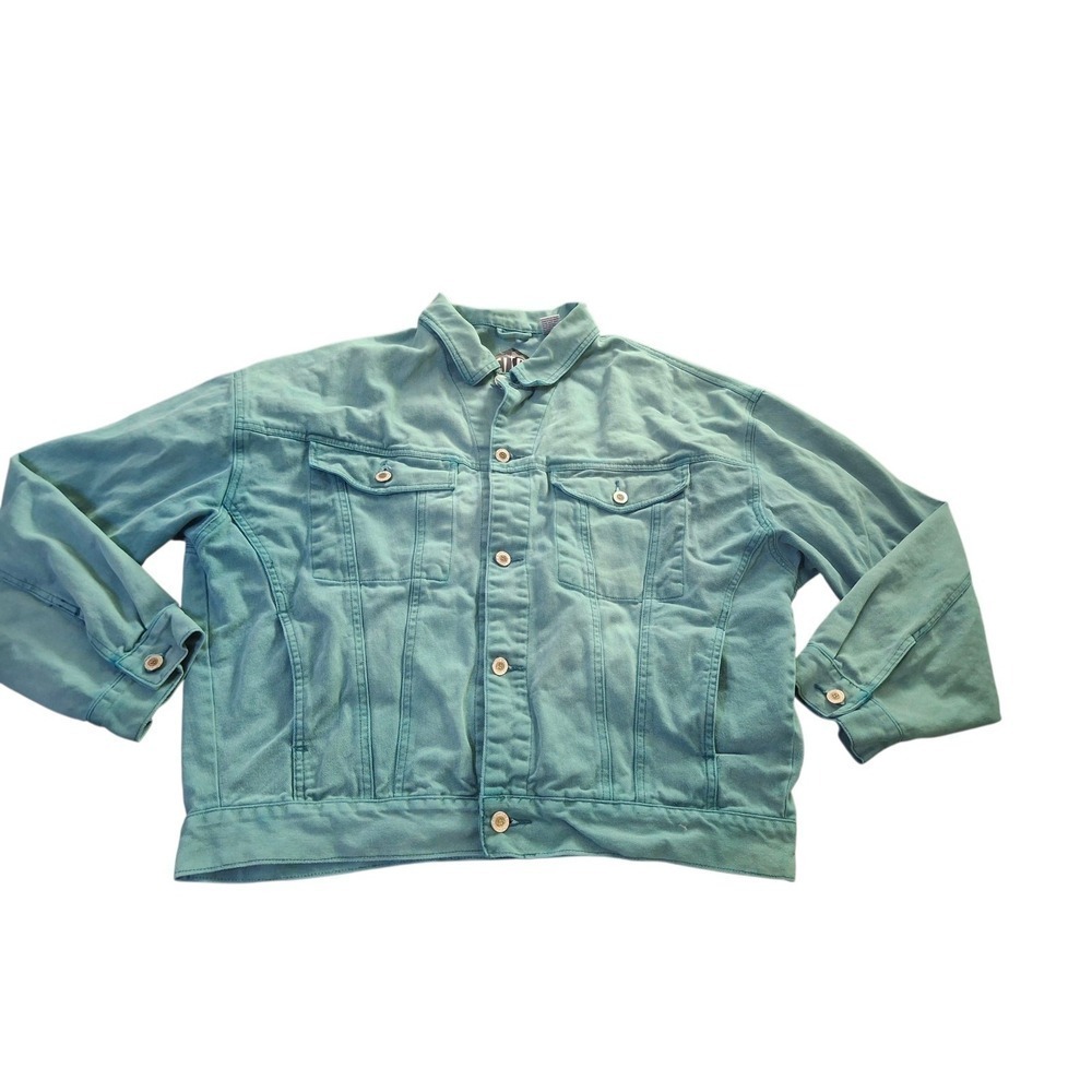 Vintage '80s Slick Designer Aqua Retro Grunge Rock Denim Jacket Mens XL Gem